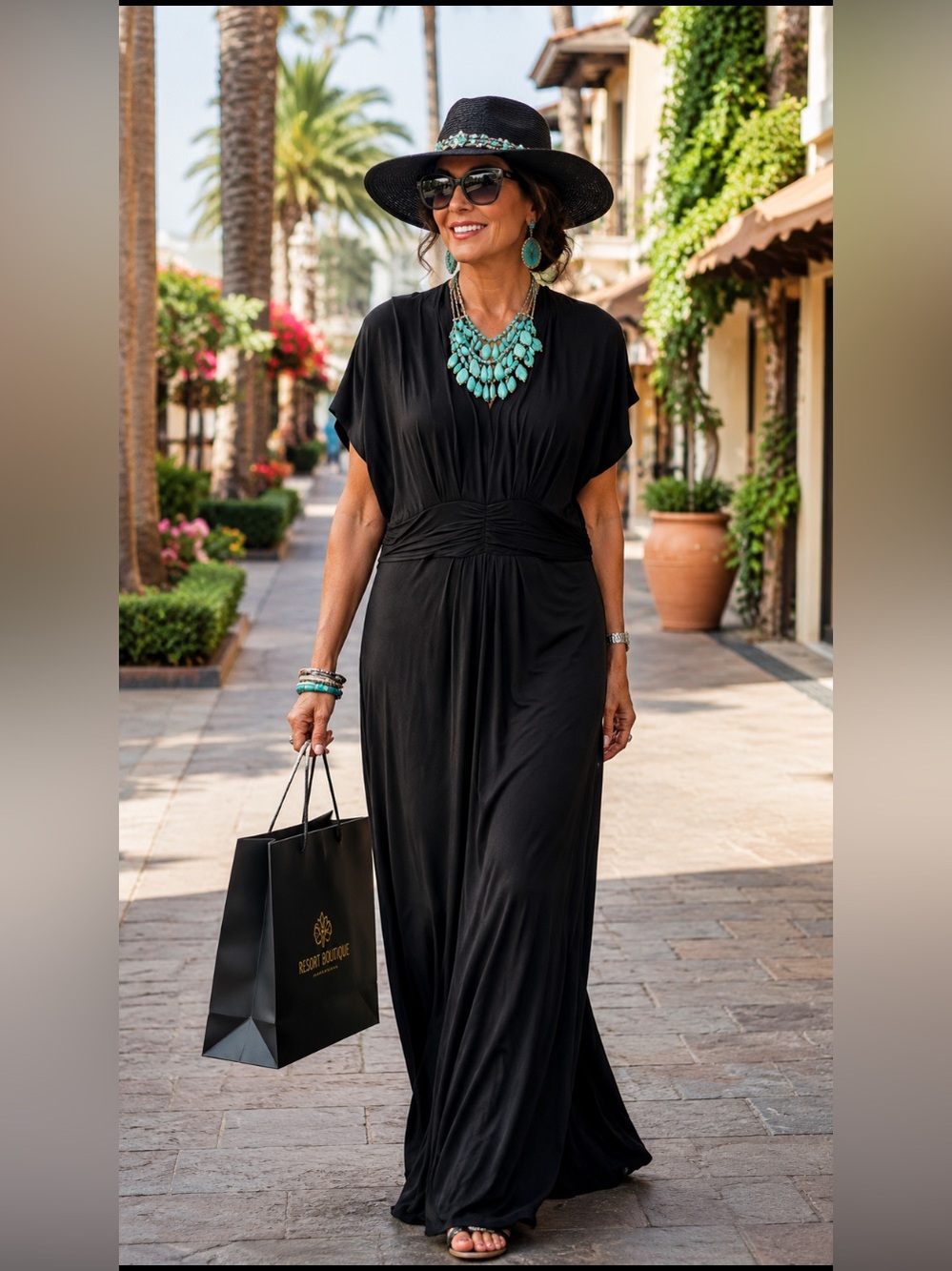 Iman Women’s Black Maxi Dress with Ruched Waist